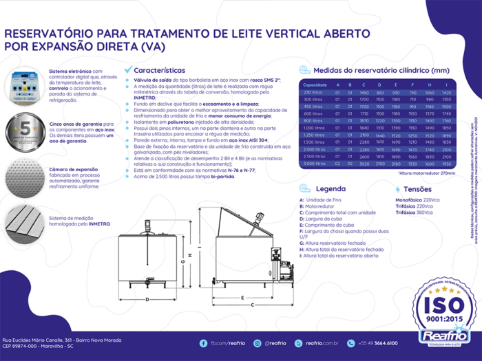 reservatorio vertical aberto verso