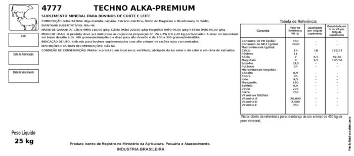 Venda de suplemento mineral para bovinos de corte e leite.