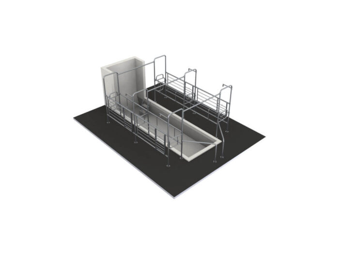 A contenção modelo Super Bravo, possui um arco de sustentação traseiro para cada animal e duas barras horizontais nos peitorais. Máxima robustez e segurança! Portão de entrada com fechamento duplo e com abertura por dentro do fosso. Maior facilidade de instalação. Espinha de peixe com chapa de encosto montada de fábrica. Estrutura do peitoral com tubo único dobrado, sem soldas ou partes cortantes.